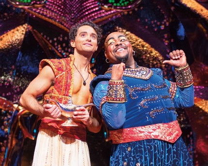 11 Aladdin (Matthew Croke) & Genie (Trevor Dion Nicholas) Friend Like Me pose - photo by Johan Persson  Disney